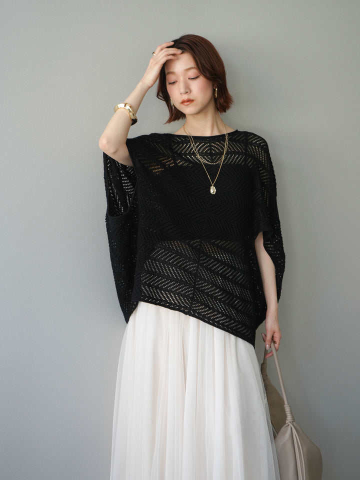 [予約]シアーポンチョニットトップス/black