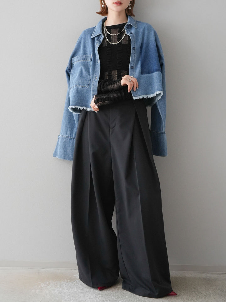 [予約]リネンタッチシャーリングニットトップス/ブラック