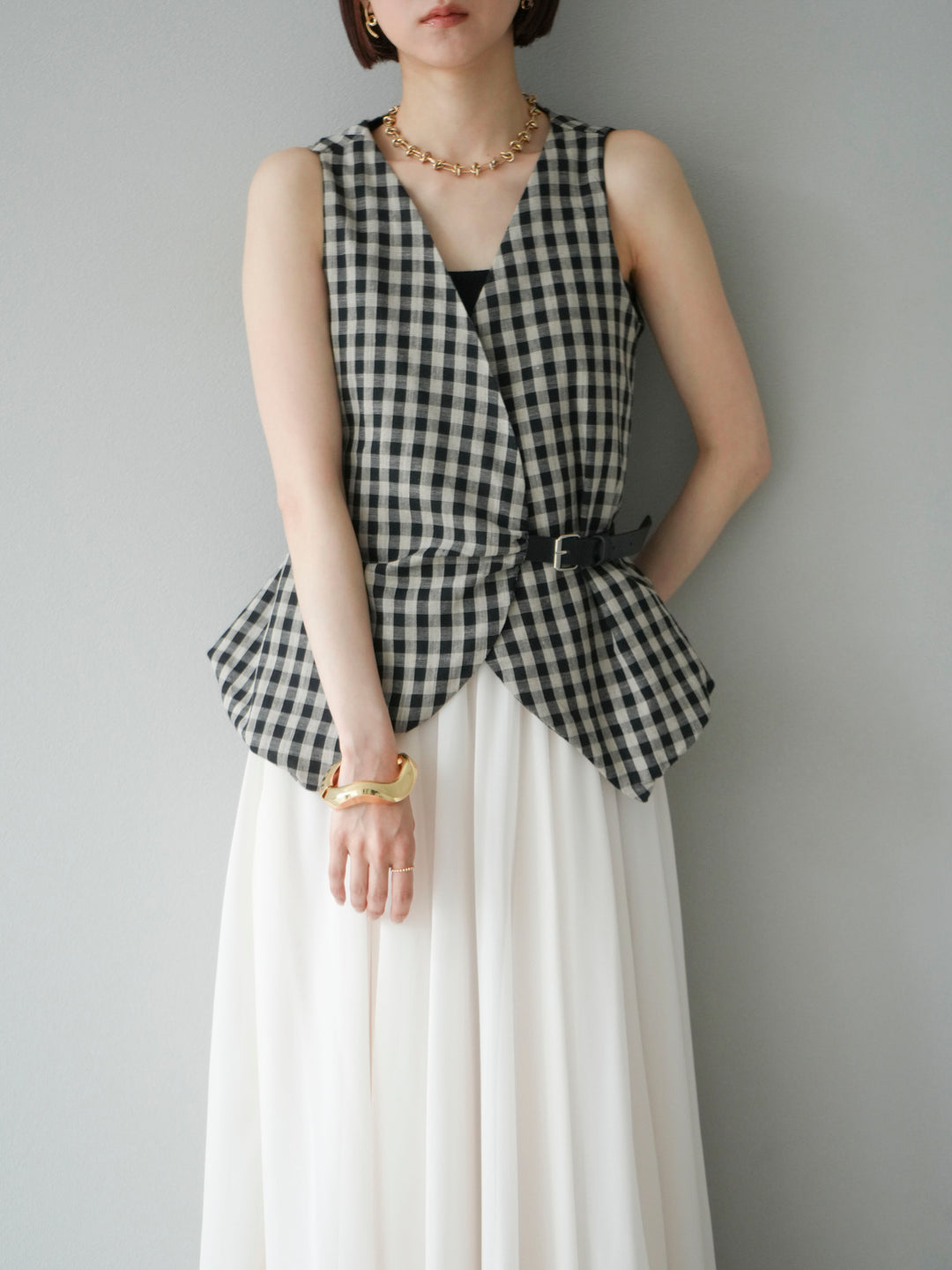 [SET]ベルトデザインバルーンブラウス+選べるアクセセット(2set)