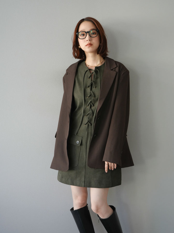 [予約]レースアップスエードミニワンピース/カーキ