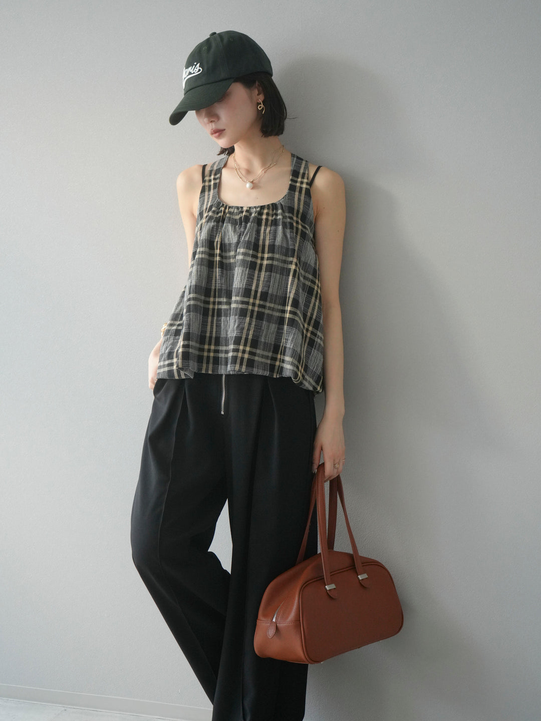 [予約]チェッククロスキャミプルオーバー/ブラック