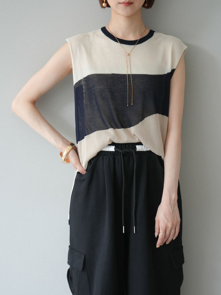 [予約]バイカラーノースリシアーニットプルオーバー/アイボリー