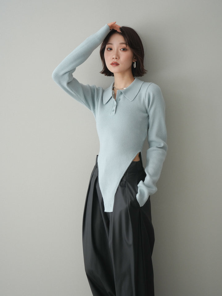 [予約]リブポロニットボディスーツ/blue