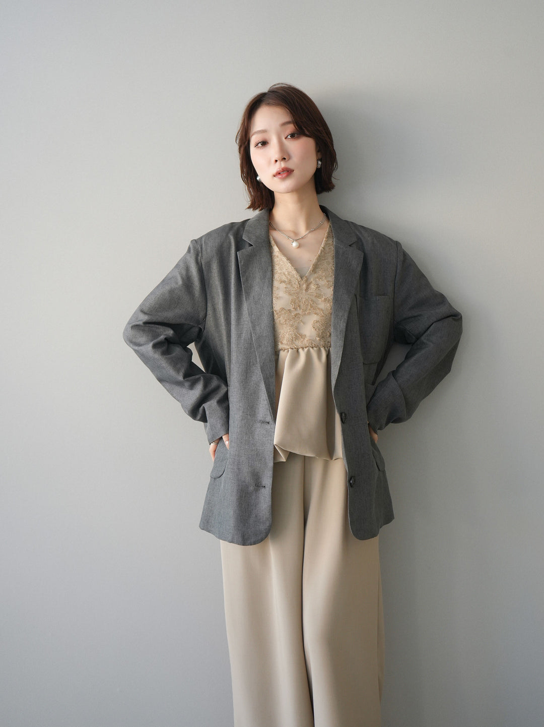 [SET]ジャガードレースぺプラムドッキングサロペット+選べるアクセセット(2set)