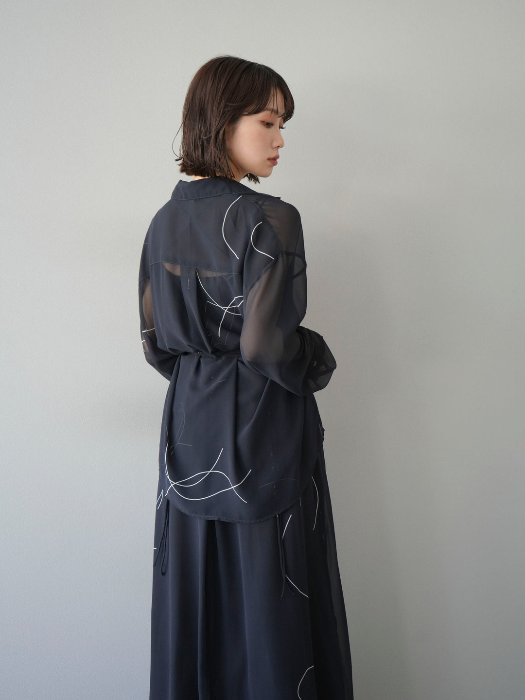 [SET]ペンタッチシフォンキャミワンピース+ペンタッチシフォンシャツ(2set)