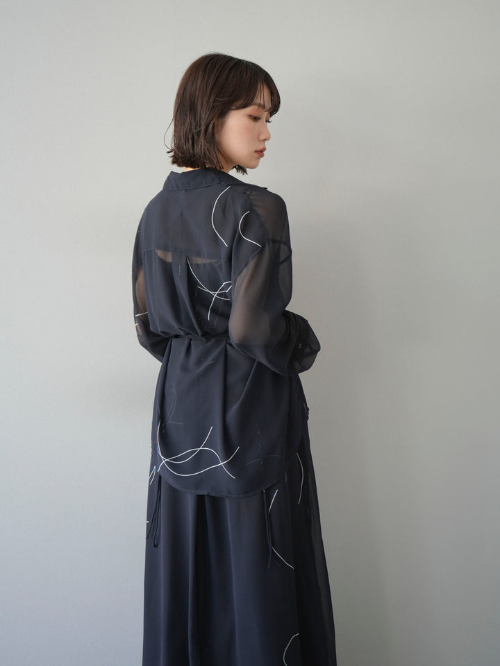 [SET]ペンタッチシフォンキャミワンピース+ペンタッチシフォンシャツ(2set)