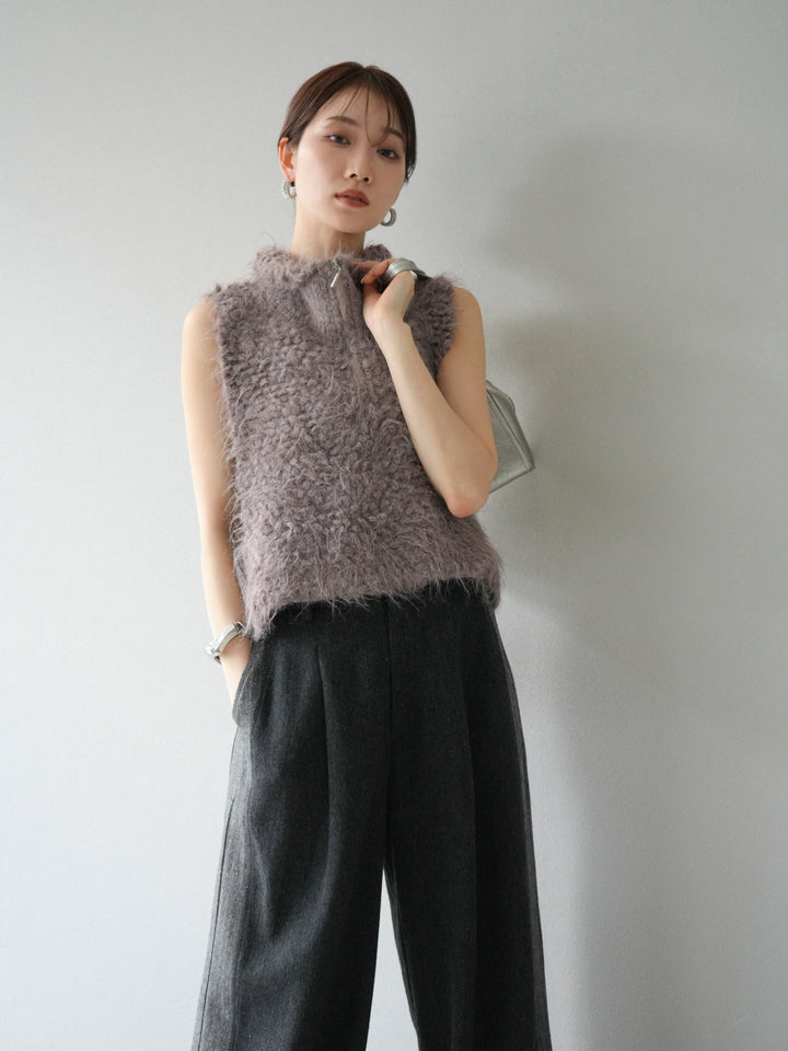 [予約]メランジブークレハーフジップニットベスト/モカ