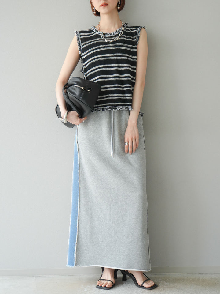 [予約]デニムドッキングスウェットスカート/グレー