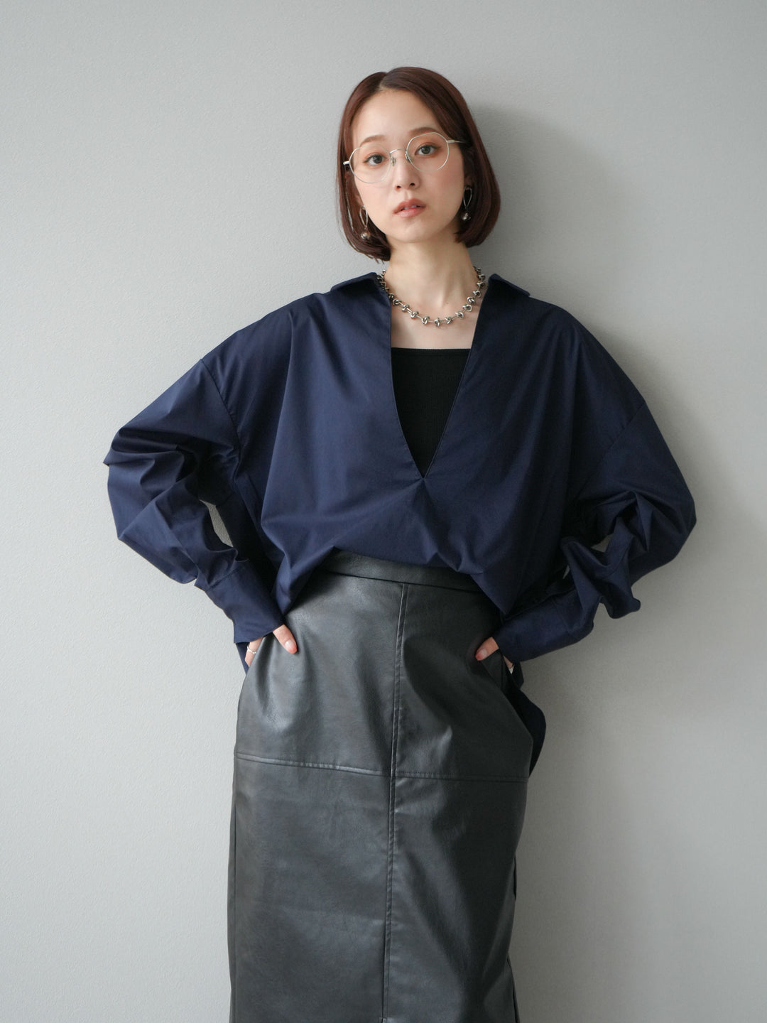 [予約]ブロードディープスキッパーブラウス/ネイビー