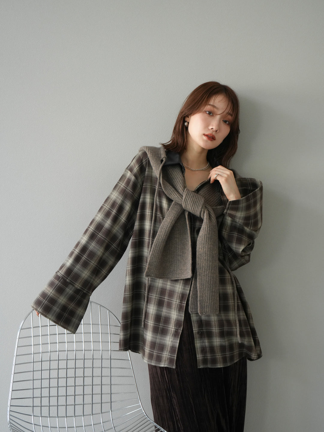 [予約]フードニットマフラー/グレージュ