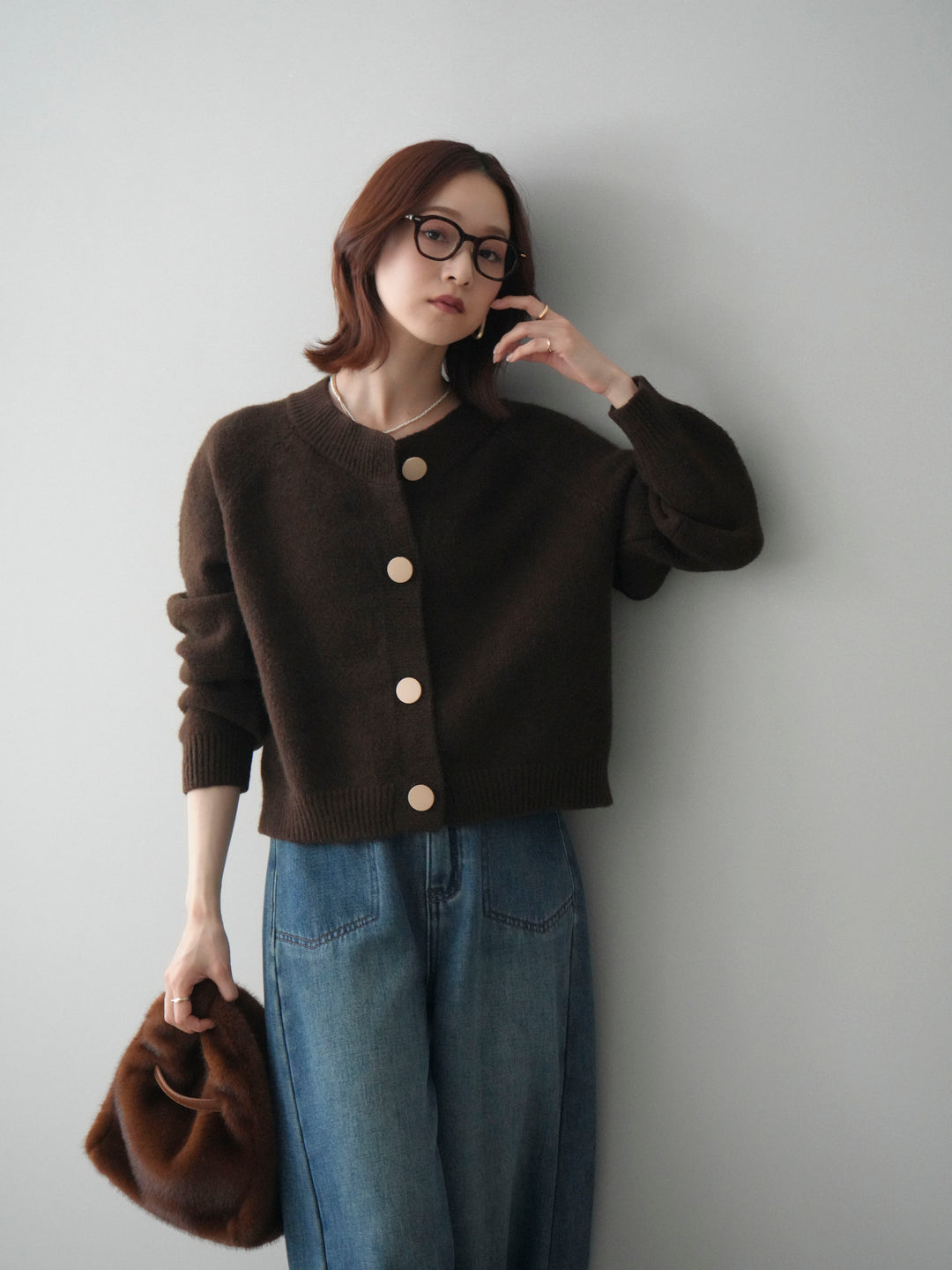 [予約]BIGボタンニットカーディガン/brown