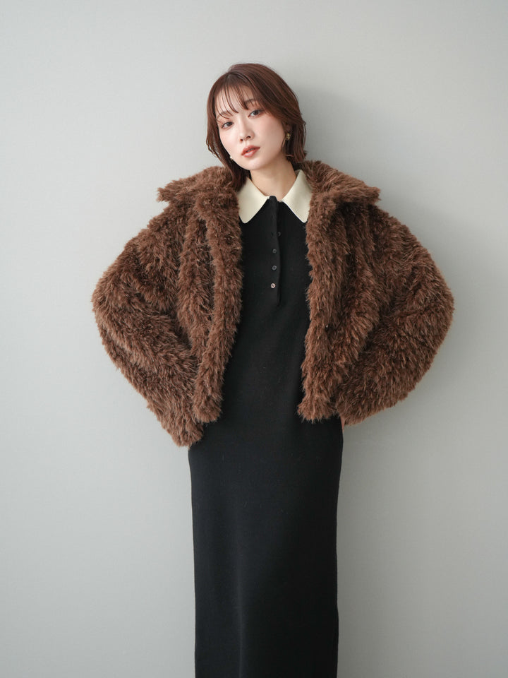 [予約]配色ポロニットワンピース/black