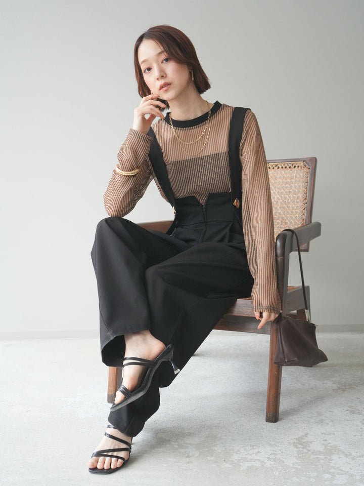 [予約]シアーストライプメッシュトップス/beige