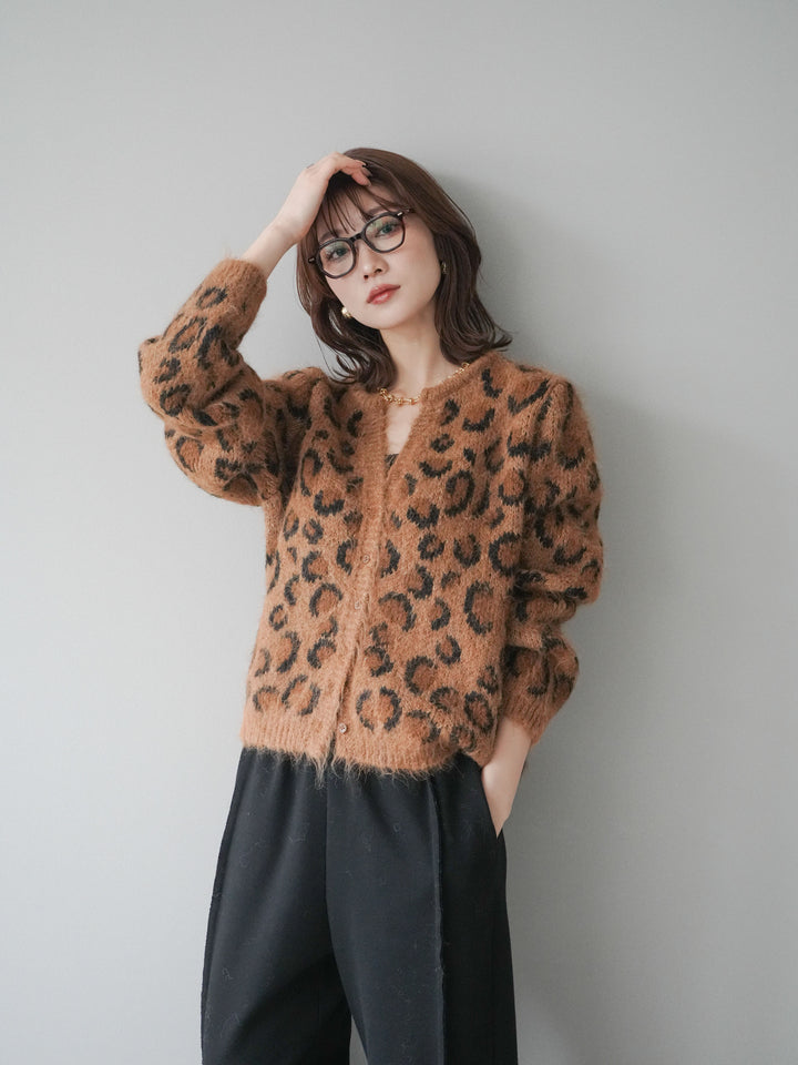 [SET]モヘアタッチレオパード柄ニットカーディガン+モヘアタッチレオパード柄ニットカーディガン(2set)