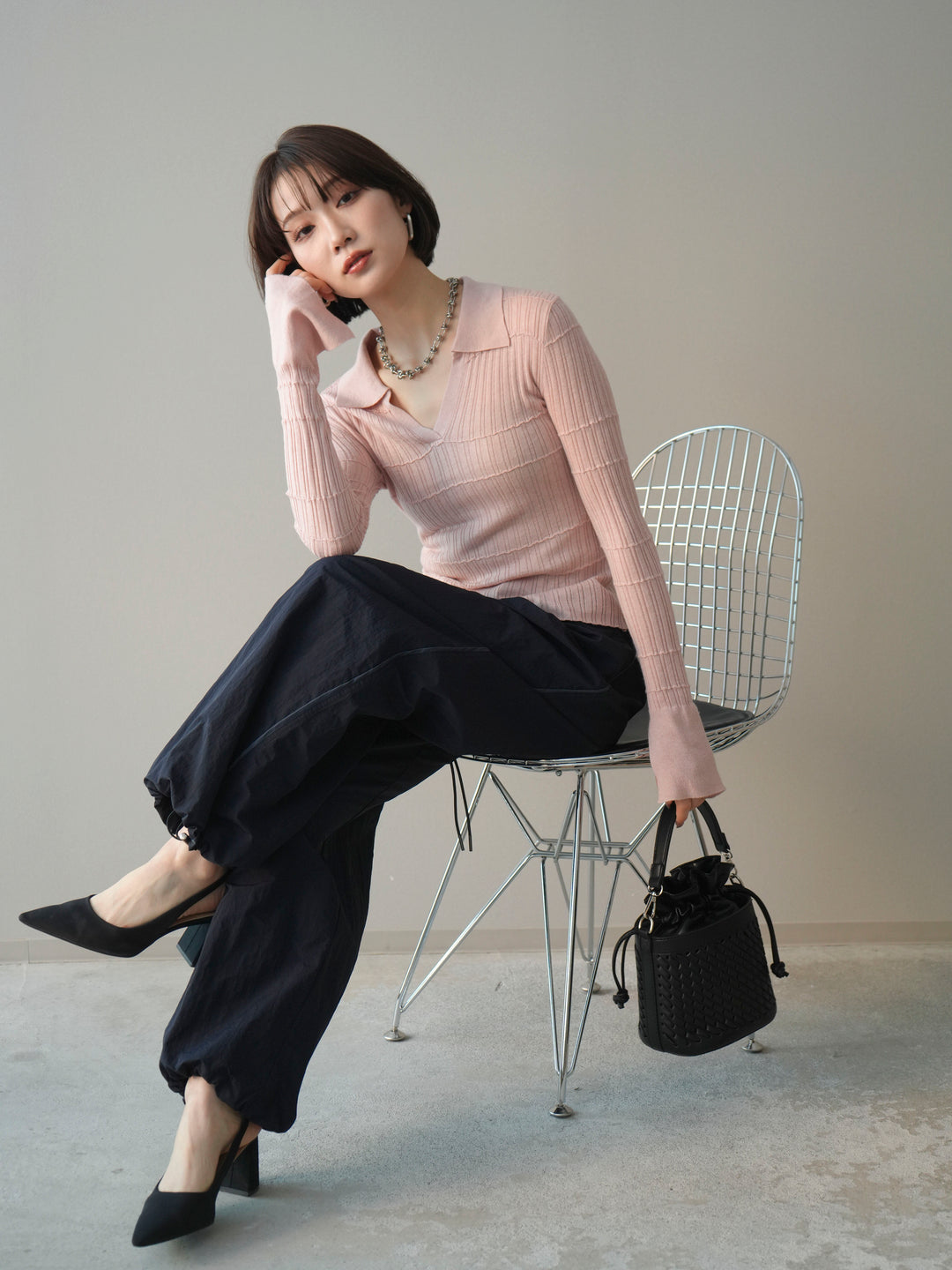 [予約]シアーリブスキッパーニットトップス/pink