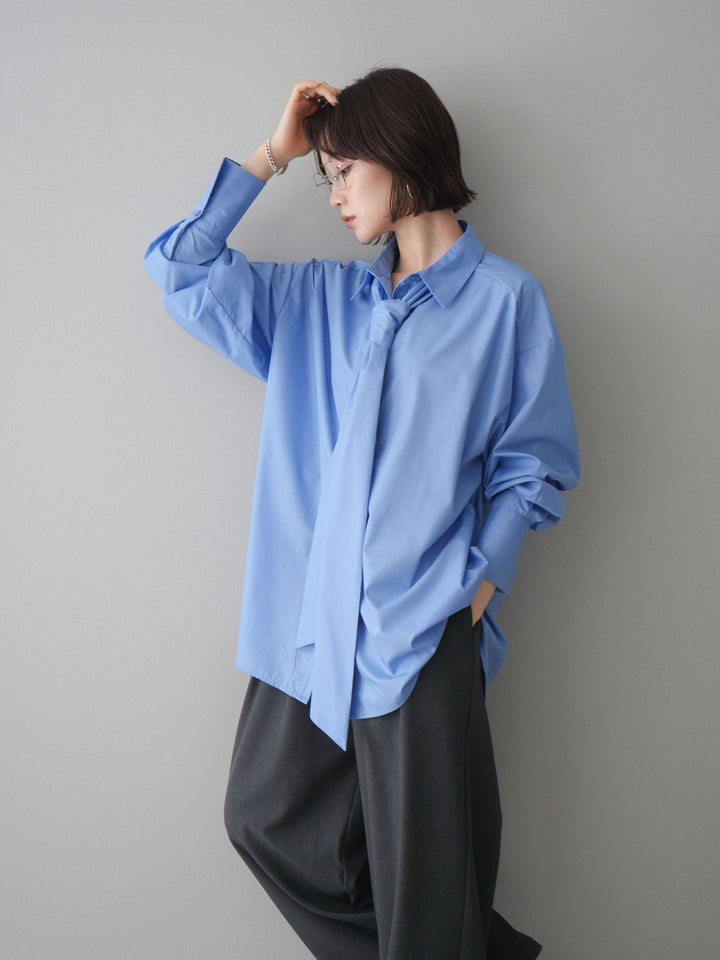 [予約]ボウタイ付オーバーシャツ/blue