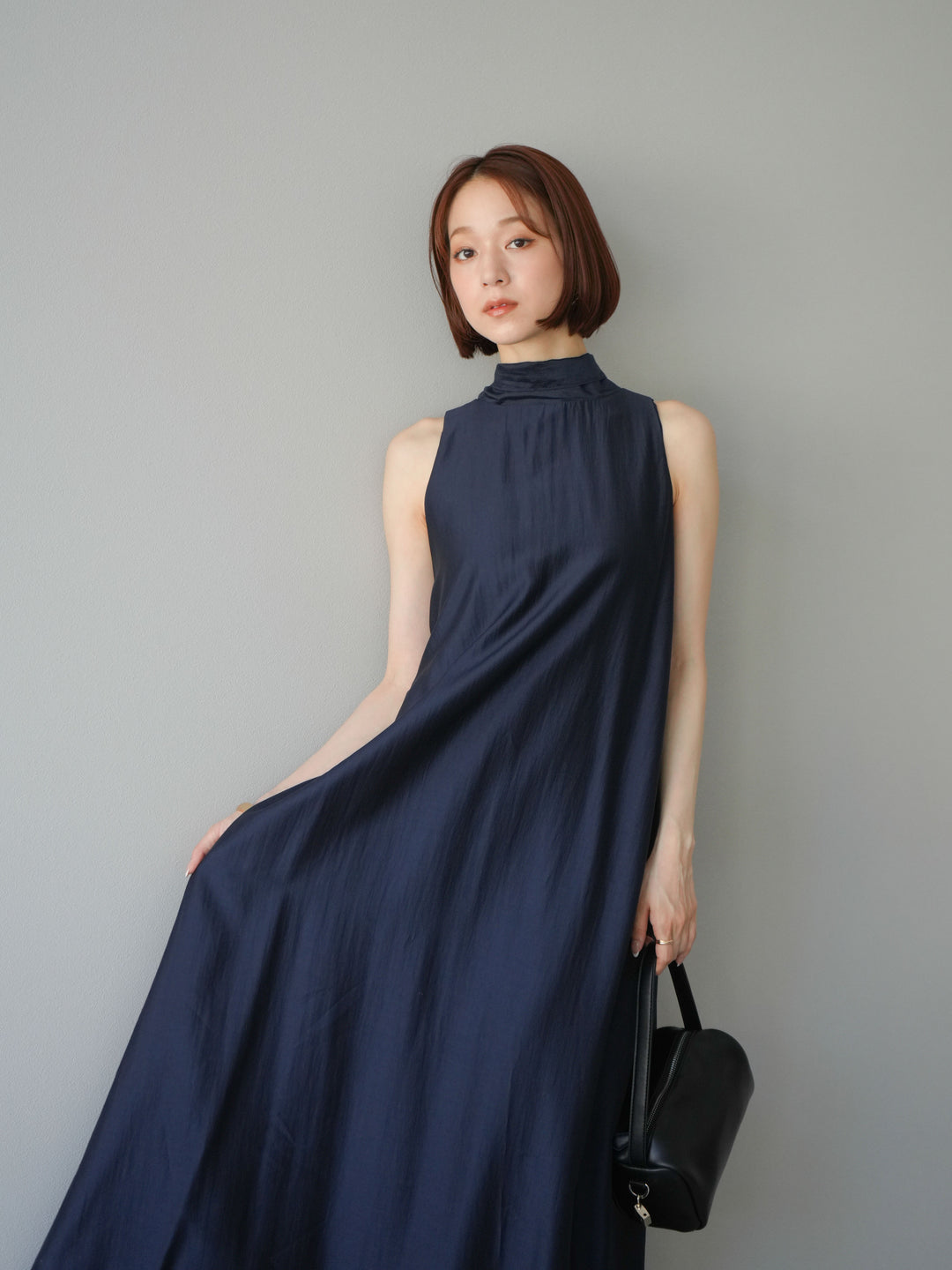 [予約]シアーホルターバックオープンワンピース/ネイビー
