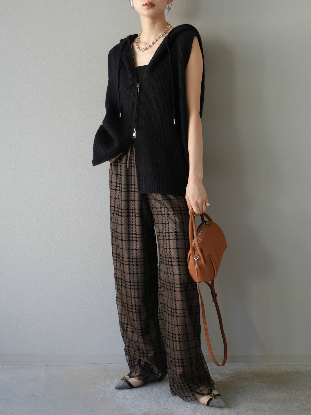 [予約]ノースリーブニットパーカー/ブラック