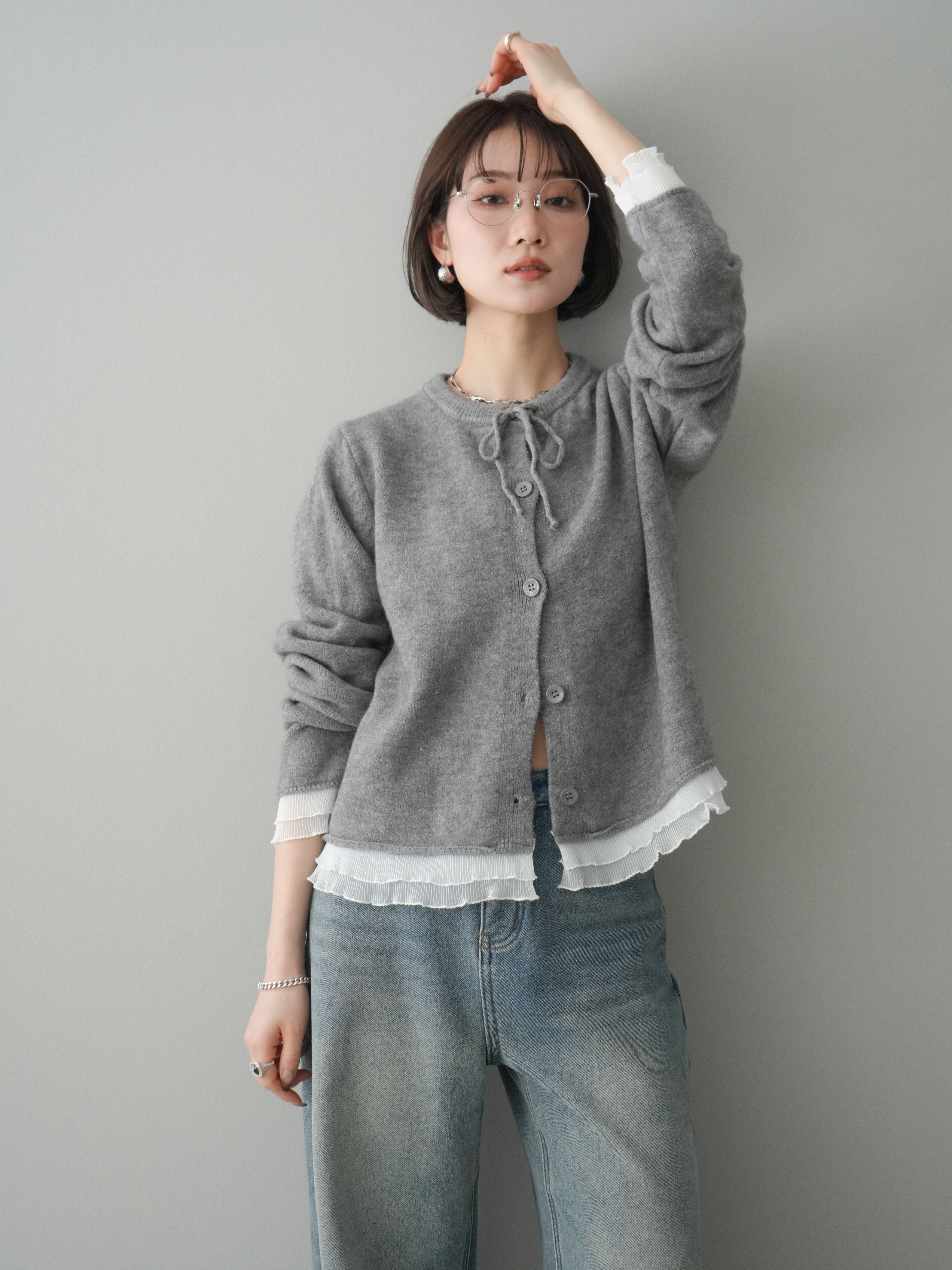 予約]裾シフォンプリーツニットカーディガン/gray – Lumier
