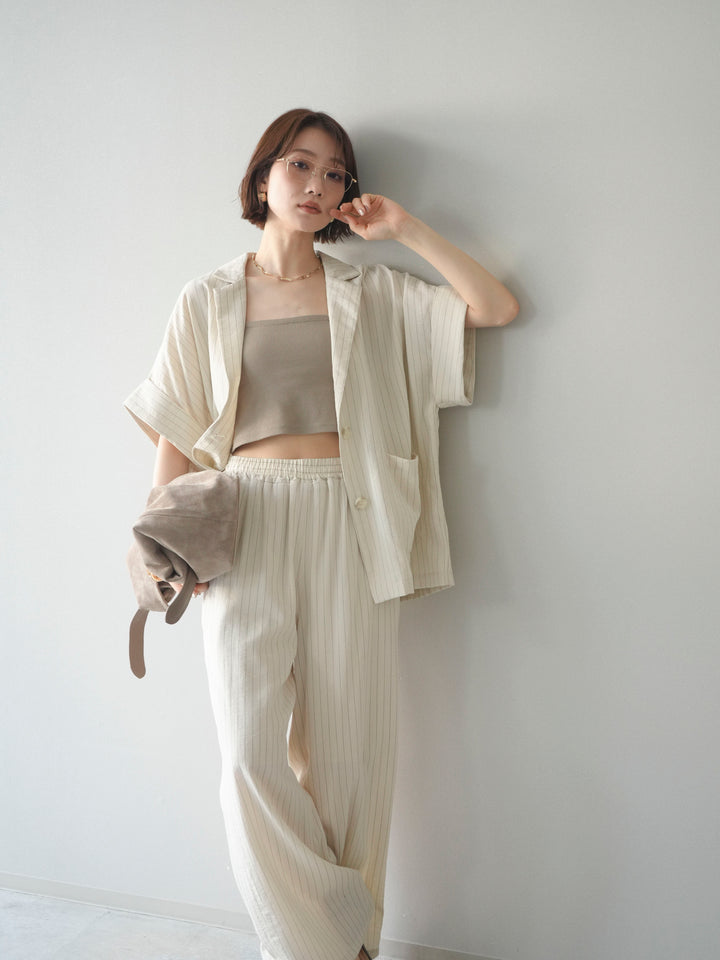 [SET]ストライプハーフスリーブオーバージャケット+ストライプリラックスワイドパンツ(2set)