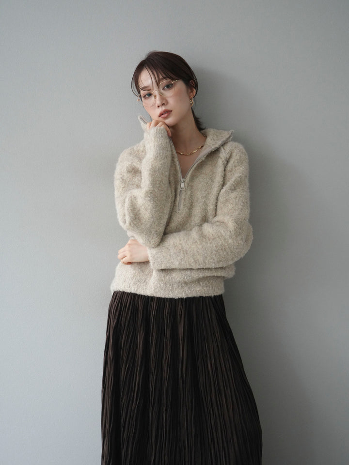 [予約]スタンドジップMIXブークレニットプルオーバー/beige