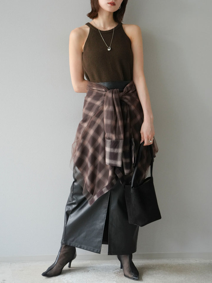 [予約]フェイクレザーフロントスリットスカート/ブラック