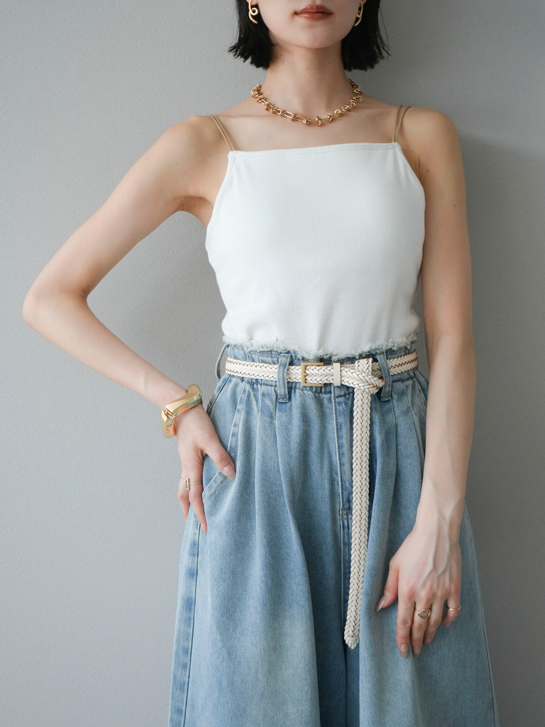 [予約]バイカラーストラップカップ付キャミソール/オフ