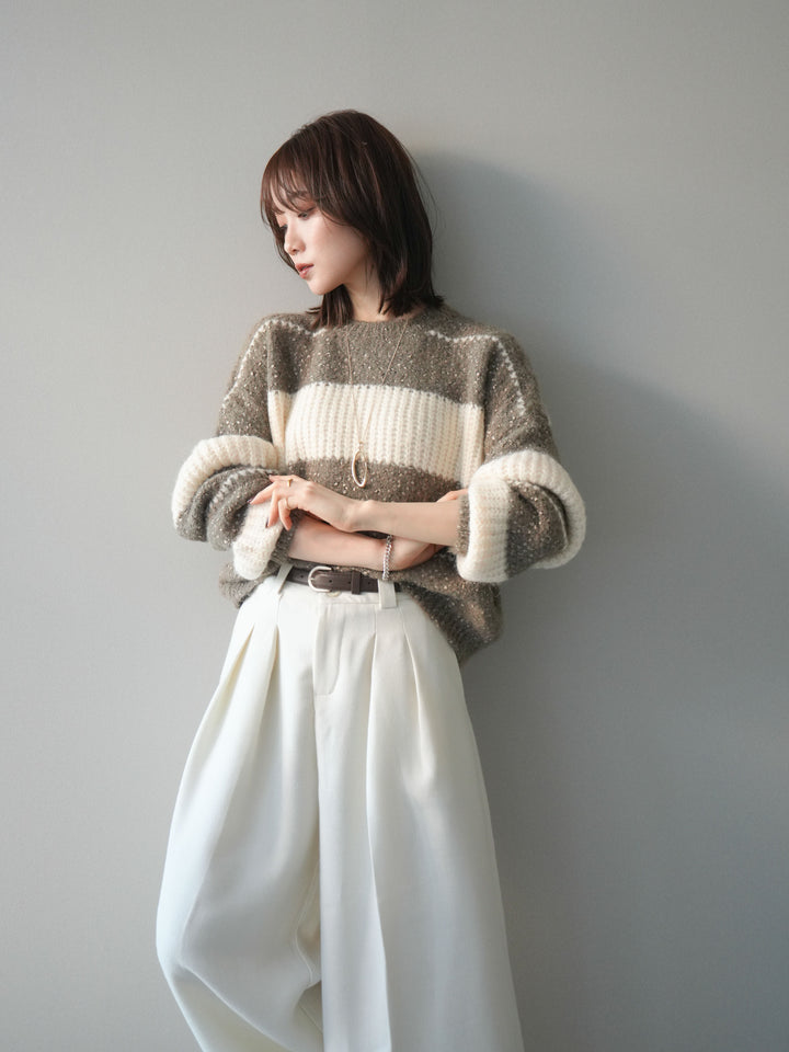 [SET]ネップヤーンボーダーニットプルオーバー+選べるアクセセット(2set)