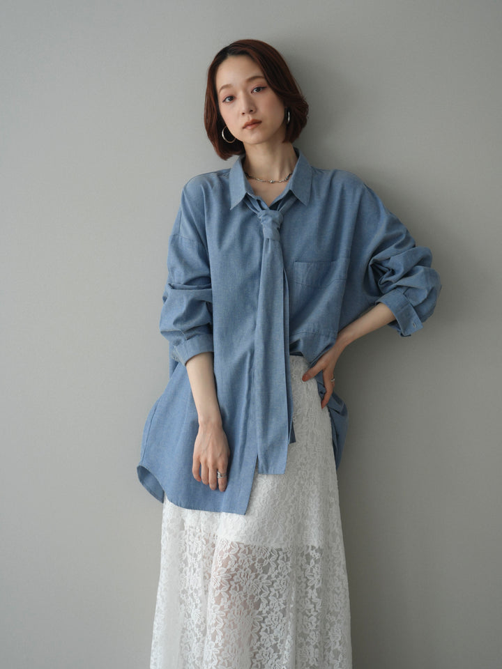 [予約]コットンライクボウタイオーバーシャツ/blue