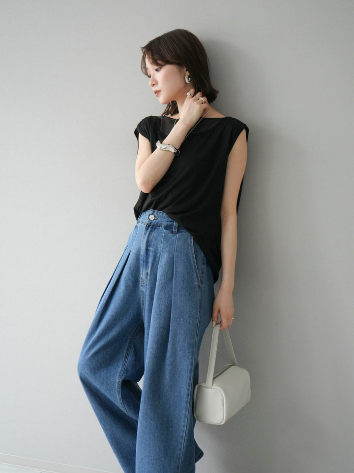 [預訂] 雙向透視多層垂墜上衣/黑色