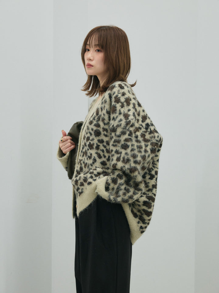 【Allure】[SET]レオパードシャギーニットカーディガン+コーデュロイタックワイドパンツ(2set)