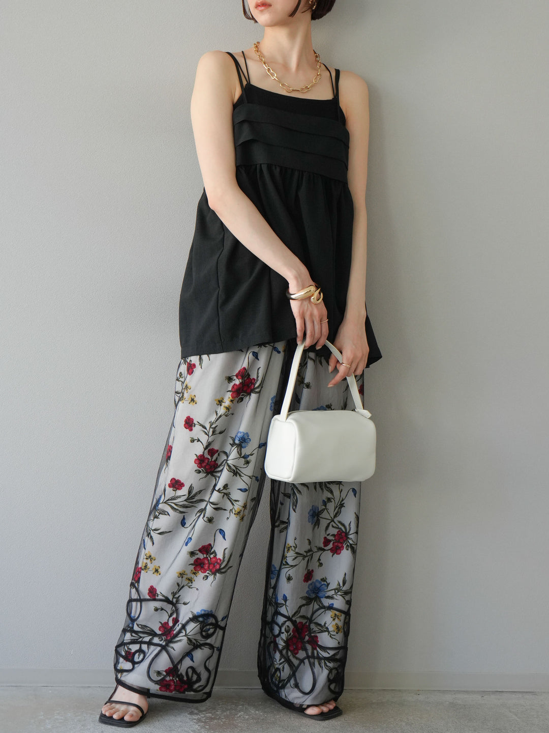 [予約]リネンライクビスチェデザインキャミソール/ブラック