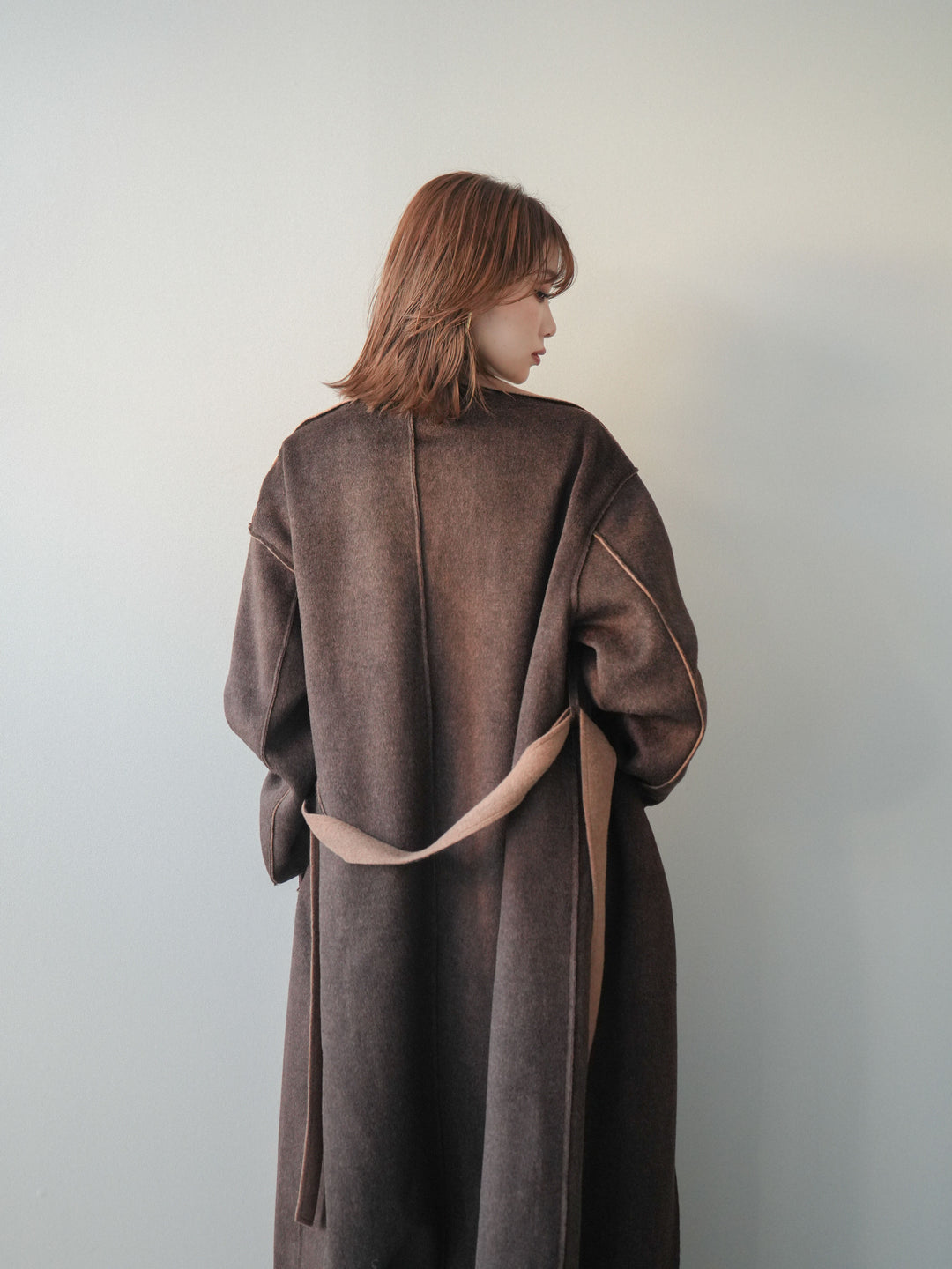 [予約]ダブルフェイスバイカラーロングコート/brown