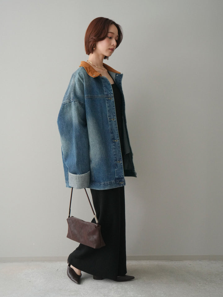 [SET]2WAYニットワンピース+コーデュロイ×デニムミドルジャケット(2set)