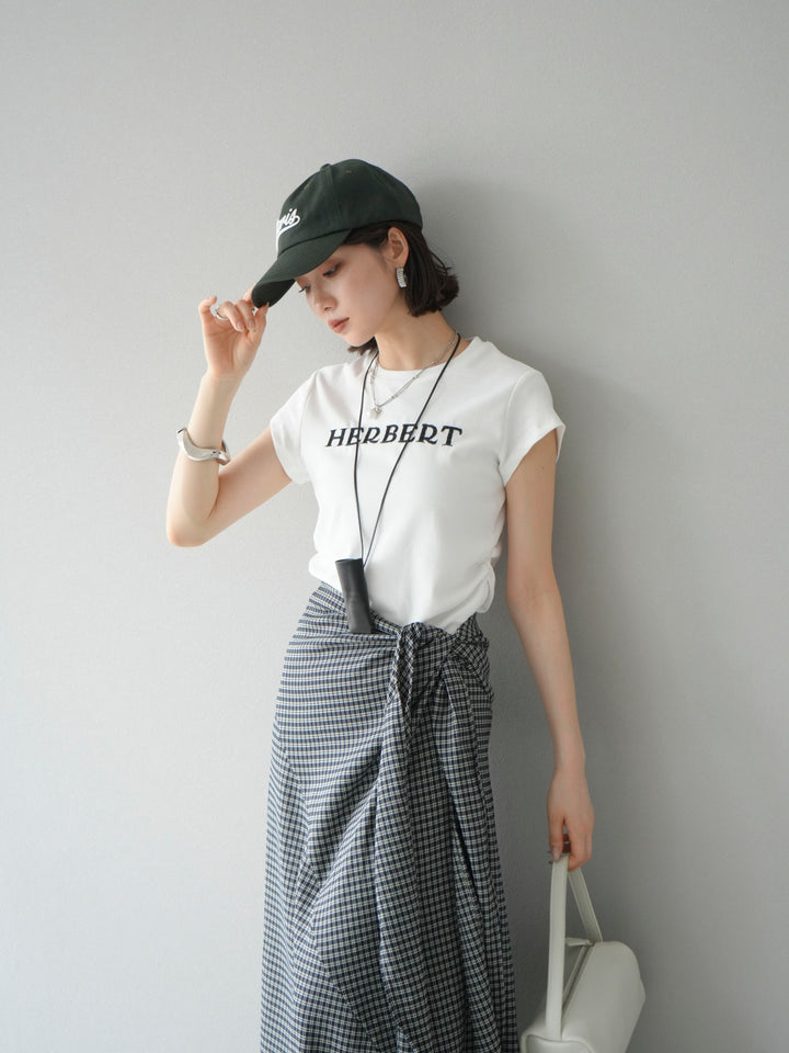 [予約]刺繍ロゴTシャツ＆レザーポーチネックレスSET /ホワイト