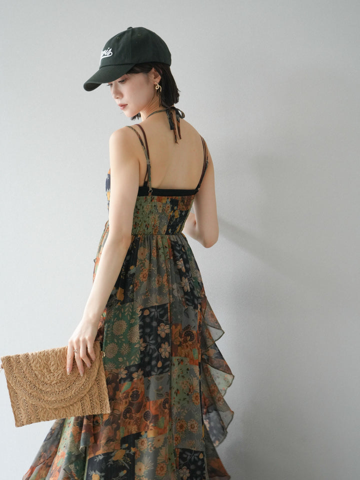 [預購] 拼布荷葉邊吊帶洋裝/混色