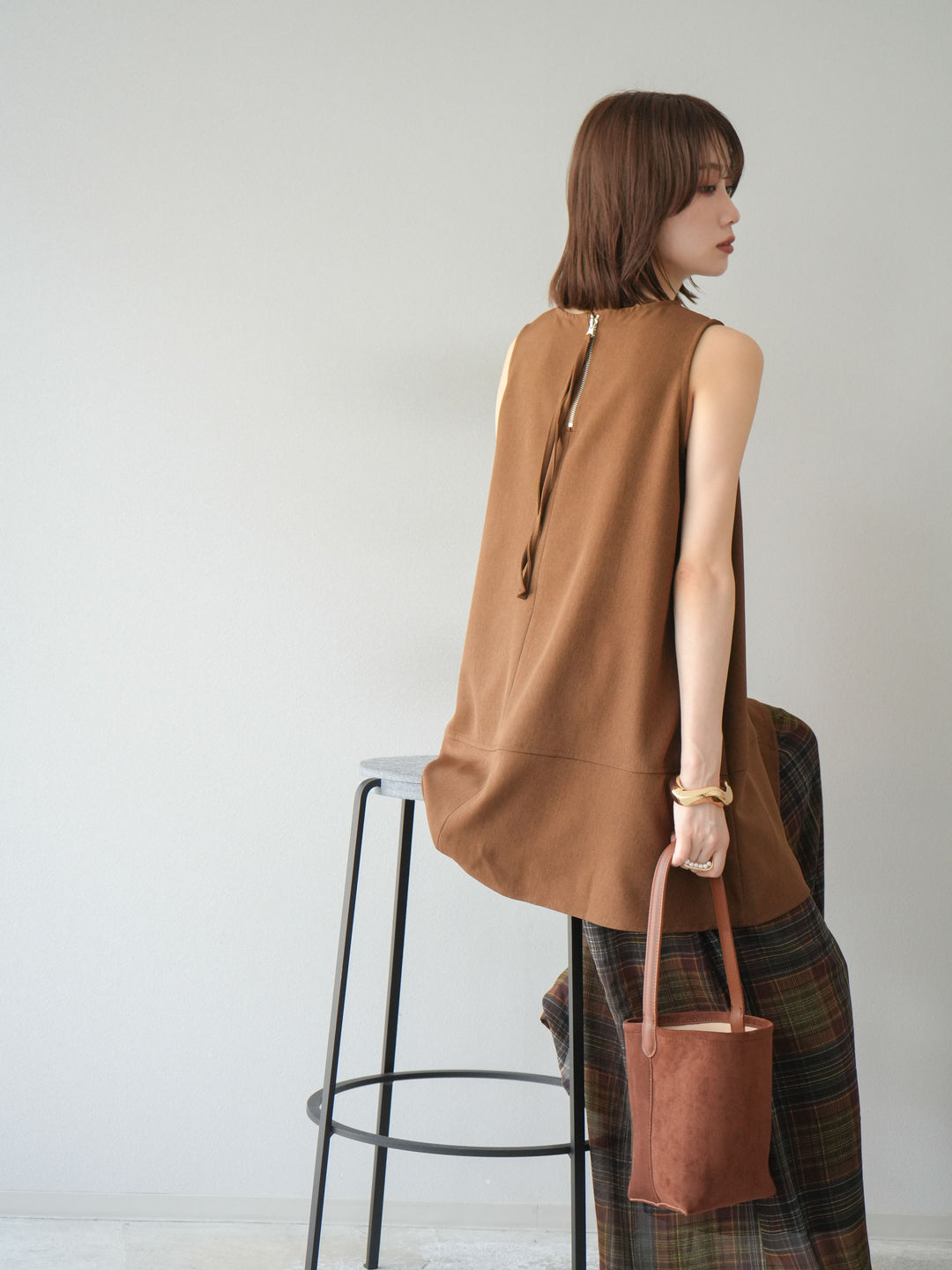 [予約]フレアノースリーチュニック/ブラウン