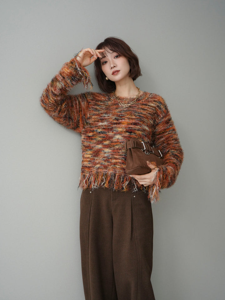[SET]裾フリンジミックスヤーンシャギープルオーバー+選べるアクセセット(2set)
