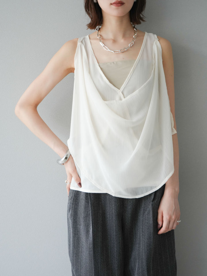 [予約]シアードレープレイヤードノースリーブトップス/ホワイト