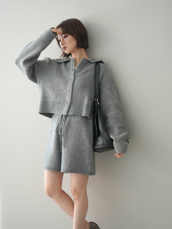 [予約]メランジニット襟付きクロップドカーディガン/gray