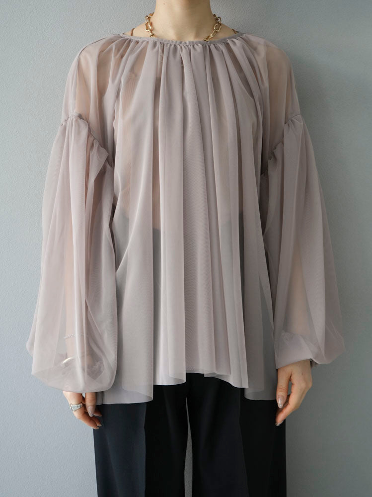 [Pre-order] Tulle Gathered Blouse/Greige