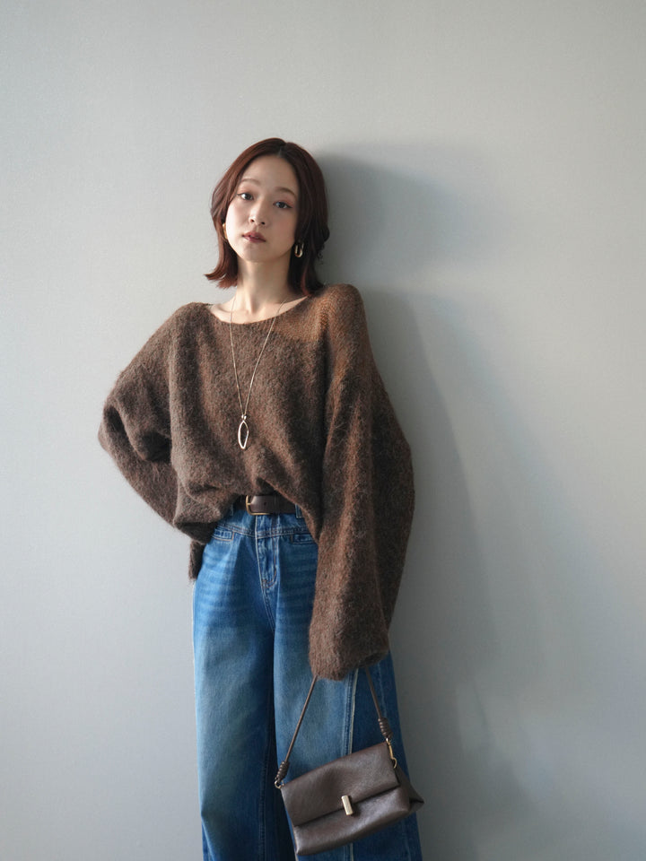 [予約]透かしデザインニットプルオーバー/brown