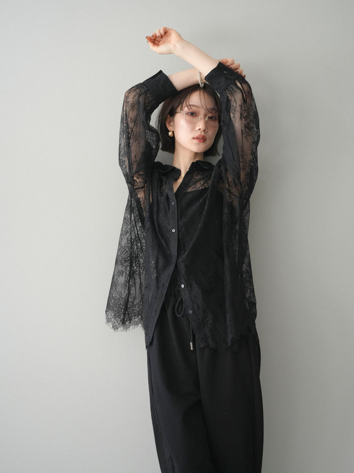 [予約]総レースボリュームスリーブシャツ/black