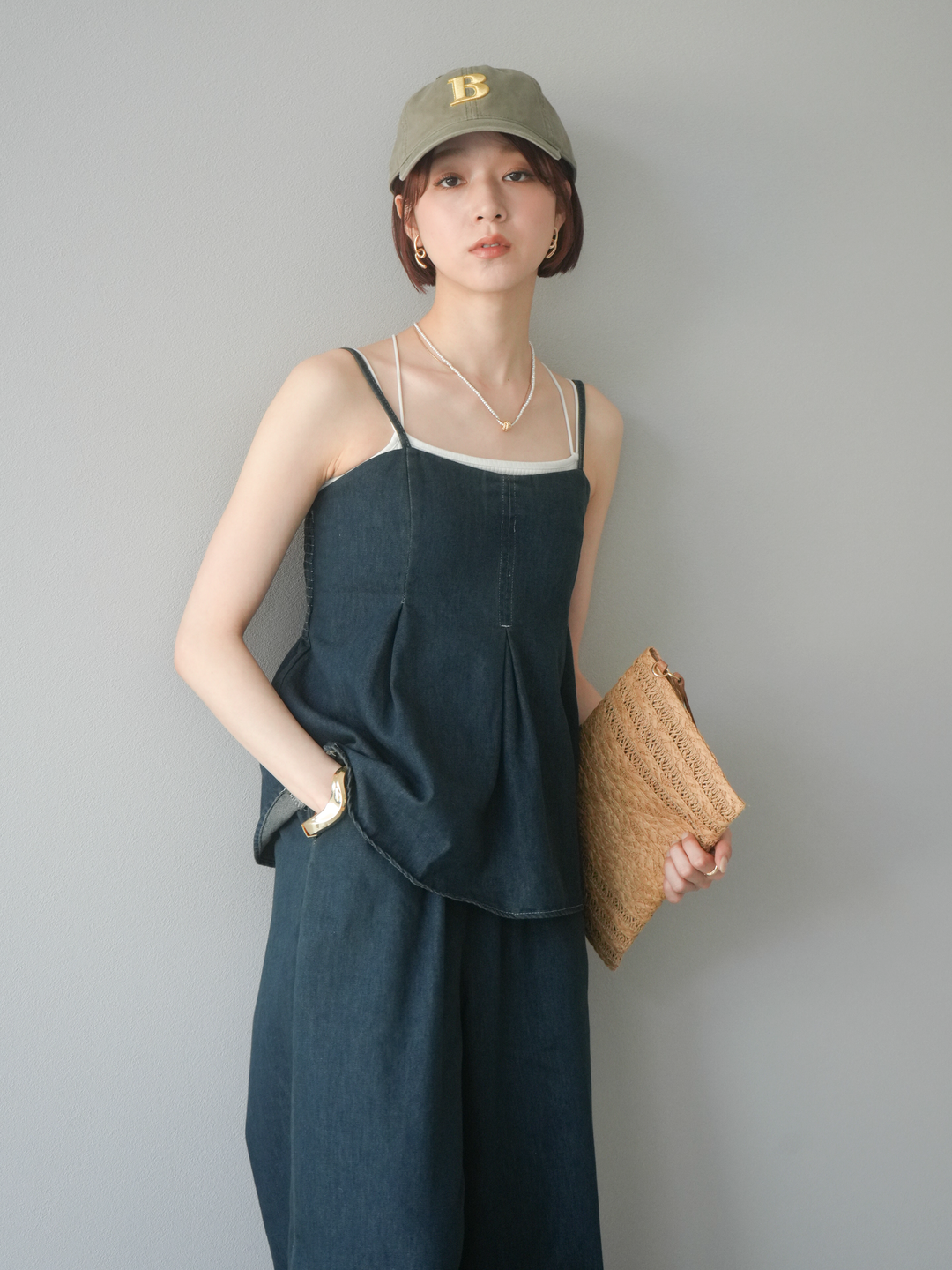 [SET]デニムタックフレアキャミソール＆イージーワイドパンツSET UP(2set)