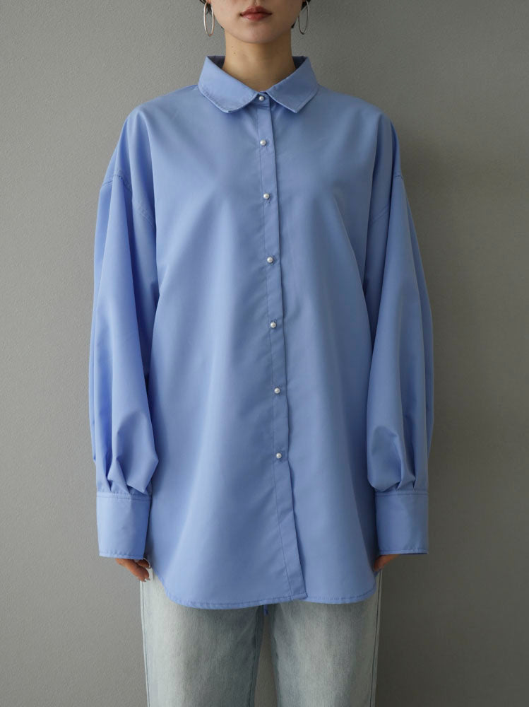 [Pre-order] Pearl button volume sleeve shirt/blue