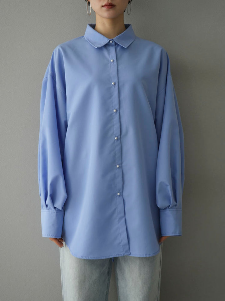 【預訂】珍珠紐扣捲袖襯衫/藍色
