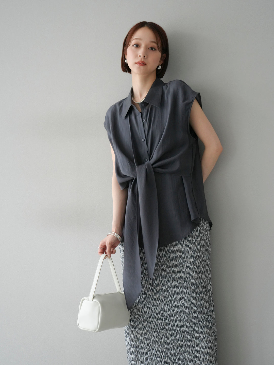 [SET]フロントタイシアーブラウス+マルチカラーランダムプリーツタイトスカート(2set)