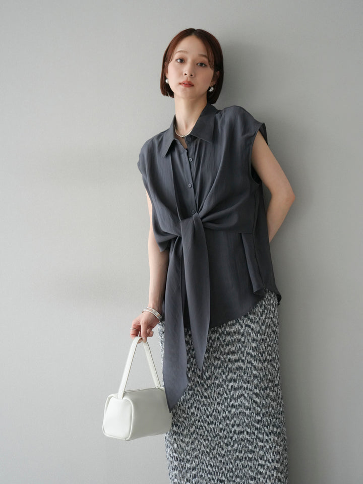 [SET]フロントタイシアーブラウス+マルチカラーランダムプリーツタイトスカート(2set)