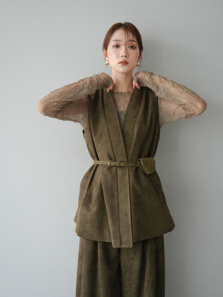 [SET]ポーチベルト付スウェードジレ×パンツSET UP(2set)