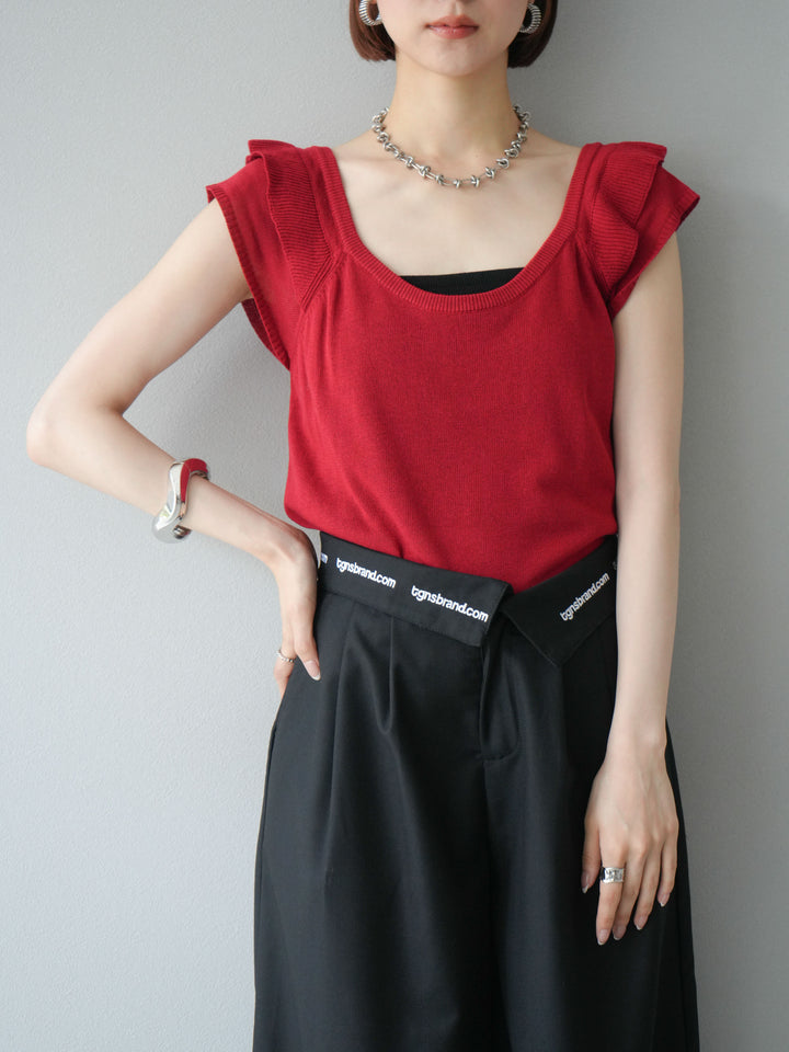 [予約]リネンタッチフリルニットタンクトップ/レッド